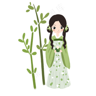 免扣古风人物吃粽子元素