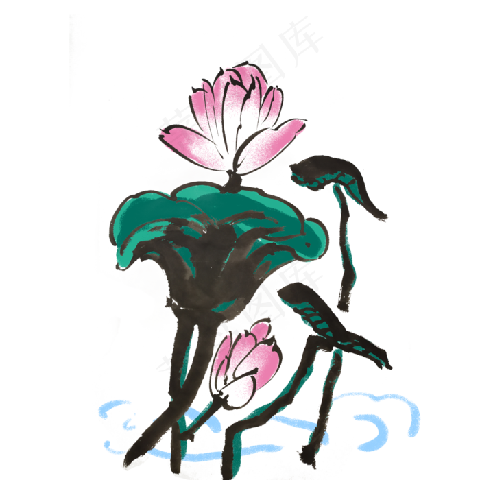 手绘荷花荷叶中国风