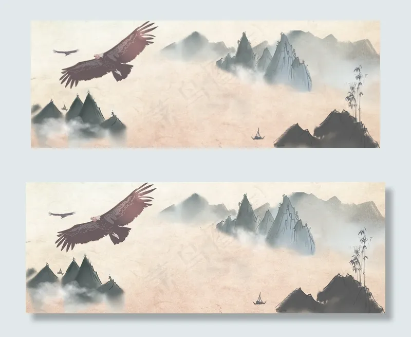 古风大雁南飞插图(1920*700px 	       )psd模版下载