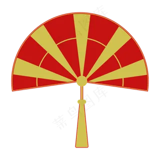 手绘新春折扇传统装饰,免抠元素