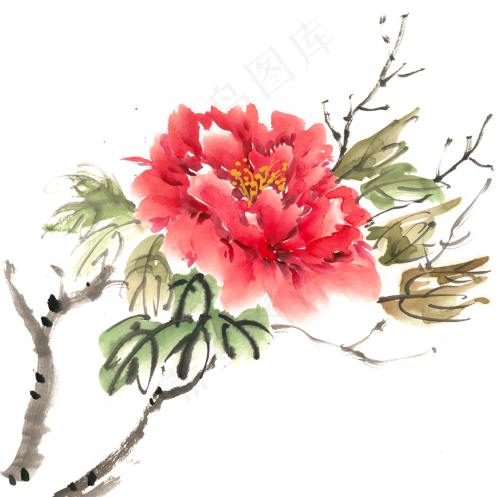 鲜艳的牡丹花水墨画PNG免抠素材(4724X4724(DPI:300))psd模版下载