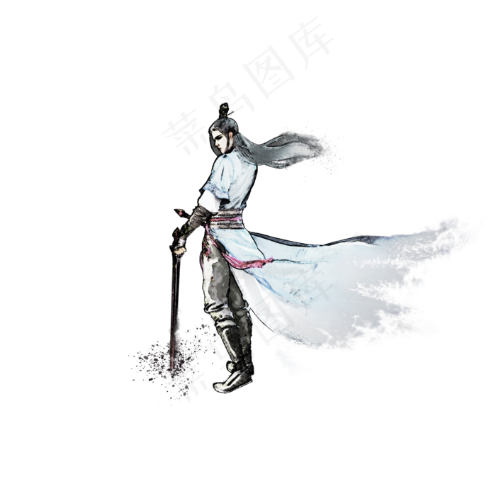 水墨武侠剑客(3000X3000(DPI:300))psd模版下载