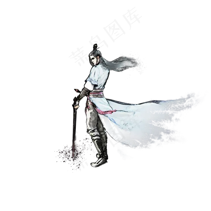水墨武侠剑客(3000X3000(DPI:300))psd模版下载