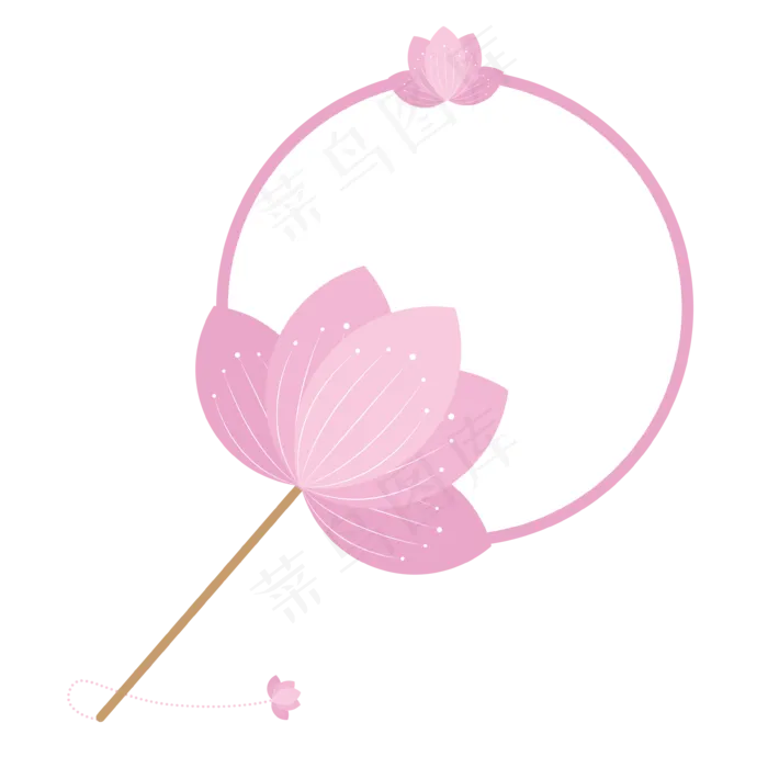 中国风可爱少女粉色荷花团扇矢量(3543*3543px 300 dpi )ai矢量模版下载