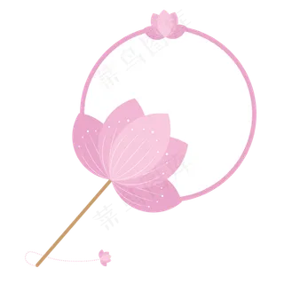 中国风可爱少女粉色荷花团扇矢量