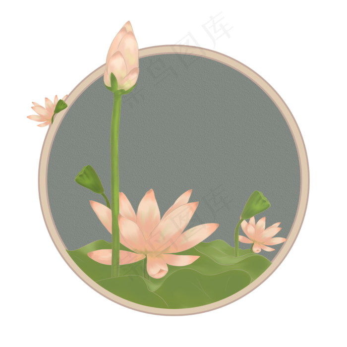 春夏盛开的荷花手绘小清新(2000X2000(DPI:300))psd模版下载