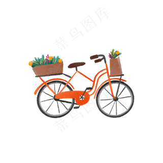 可爱手绘橘黄色自行车,免抠元素