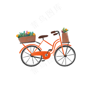 可爱手绘橘黄色自行车,免抠元素