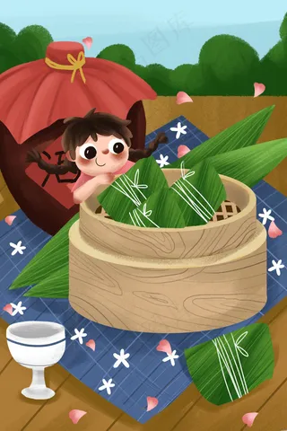 端午粽子雄黄酒节日节气女孩