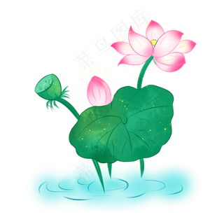夏季主题小清新荷花和叶装饰图案