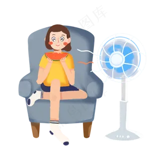 处暑在家吃西瓜女孩素材