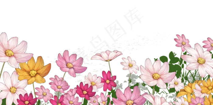 粉红色黄色可爱花丛花朵(3545X1751(DPI:300))psd模版下载