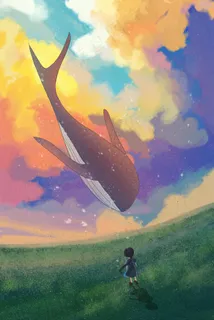 夏日黄昏女孩与鲸