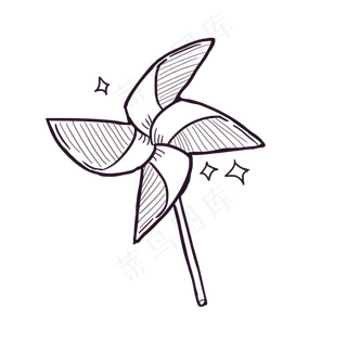 儿童节风车简笔画,免抠元素