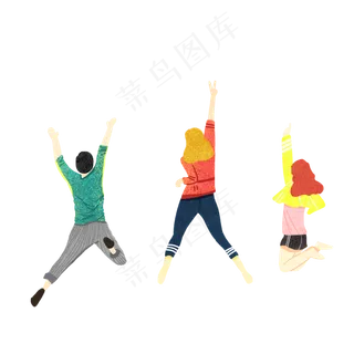 卡通跳起来的男孩女孩