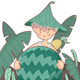 夏至正在努力抱西瓜的男孩