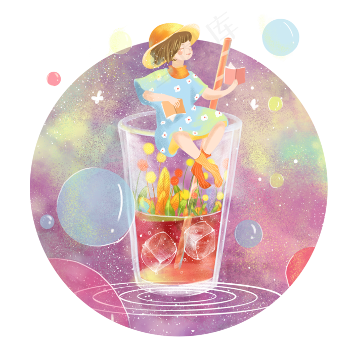 大暑果汁冰饮女孩png素材