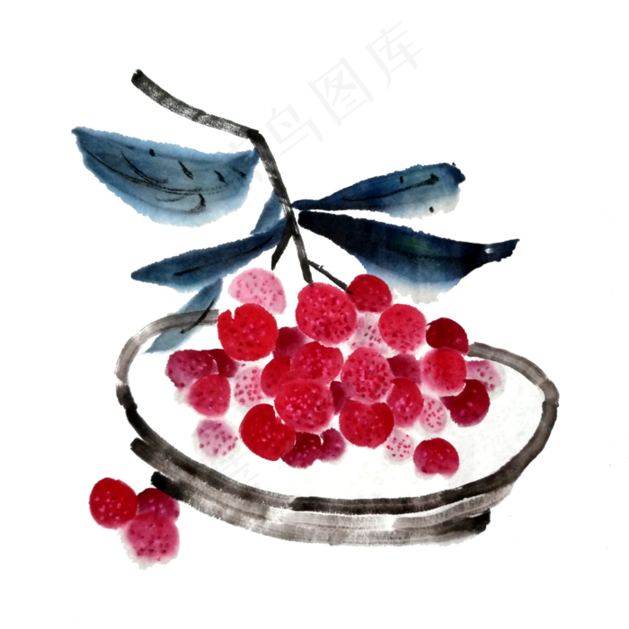 荔枝杨梅妃子笑水墨国画PNG(3000X3000(DPI:300))psd模版下载