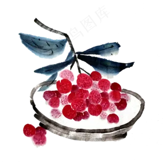 荔枝杨梅妃子笑水墨国画PNG 荔枝杨梅妃子笑水墨国画PNG