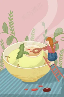 惊蛰吃梨煮梨手绘风