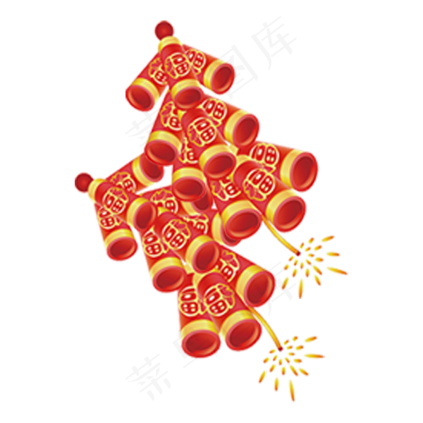 印着福字燃放的鞭炮免抠图(600X600(DPI:300))psd模版下载