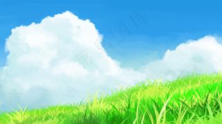 夏天蓝天下的青青草地