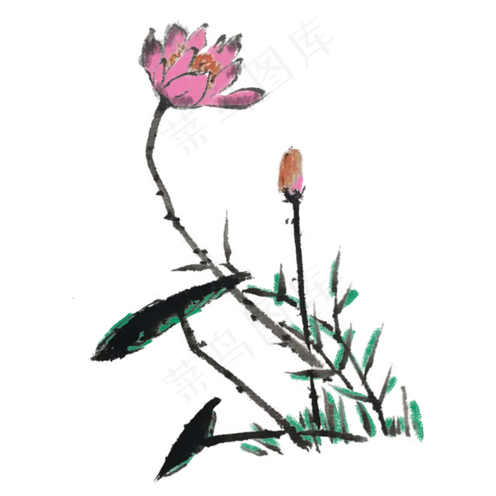 水墨荷花手绘素材(4000X4000(DPI:300))psd模版下载