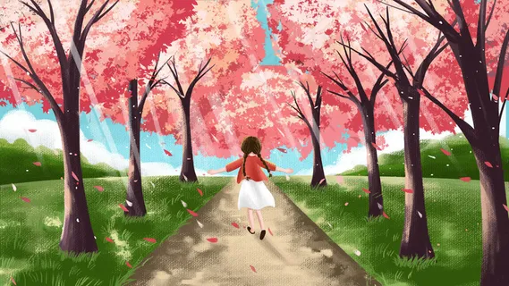 春天浪漫樱花女孩公园花海粉色春季唯美温馨 春天浪漫樱花女孩公园花海粉色春季唯美温馨