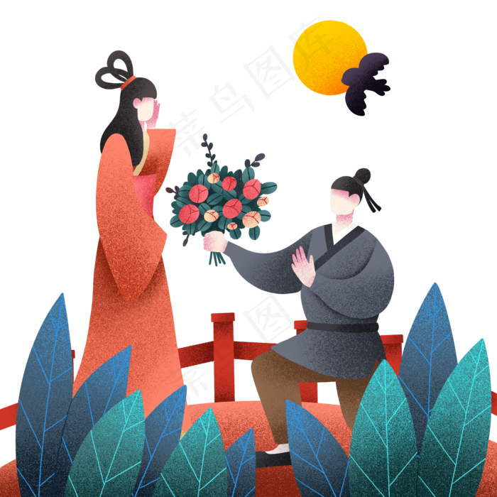 七夕送花人物(2000X2000(DPI:300))psd模版下载