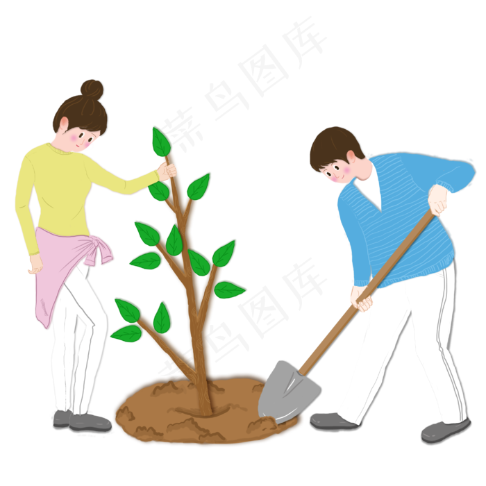小清新植树节植树男孩女孩PNG