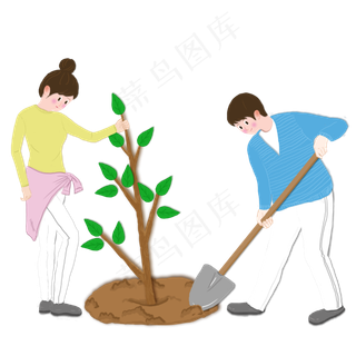 小清新植树节植树男孩女孩PNG