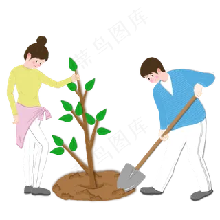 小清新植树节植树男孩女孩PNG
