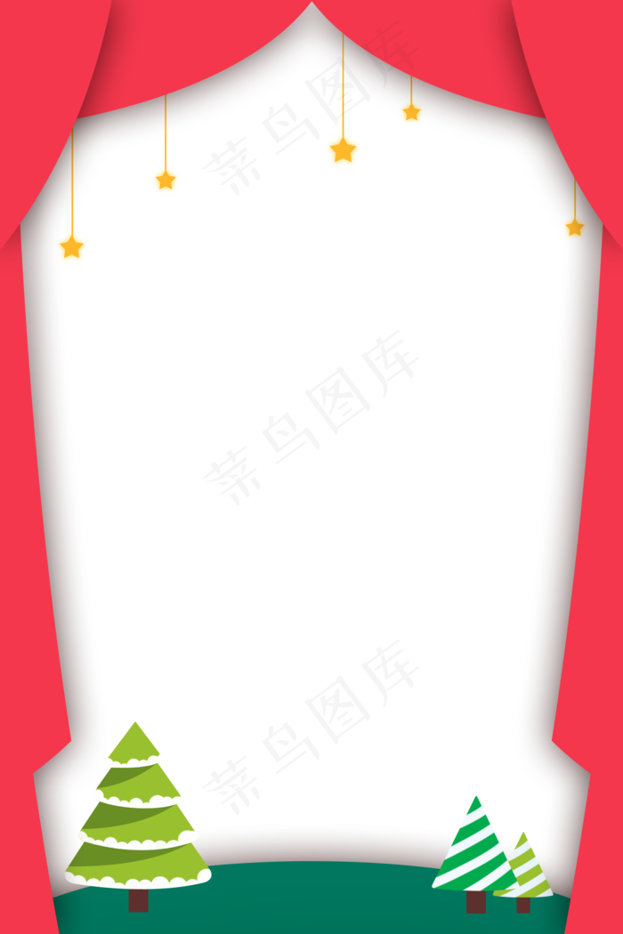 红色幕布圣诞树边框,免抠元素
