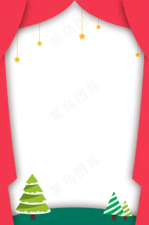 红色幕布圣诞树边框,免抠元素