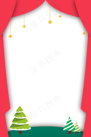 红色幕布圣诞树边框,免抠元素