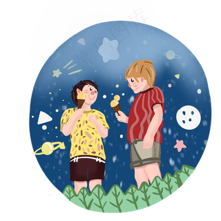 六一儿童节蓝色星空手绘可爱小朋