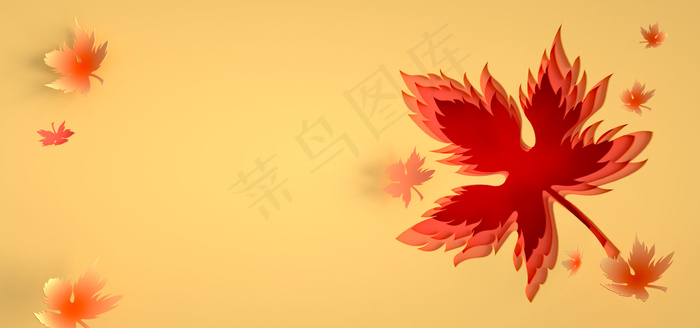 C4D剪纸风格秋季黄色简约促销海报背景