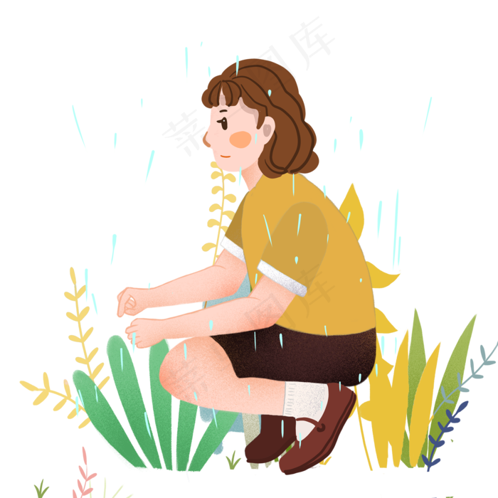 谷雨蹲着的小女孩