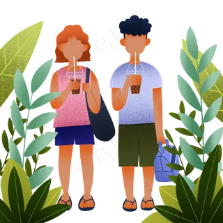 夏季情侣喝冰饮料