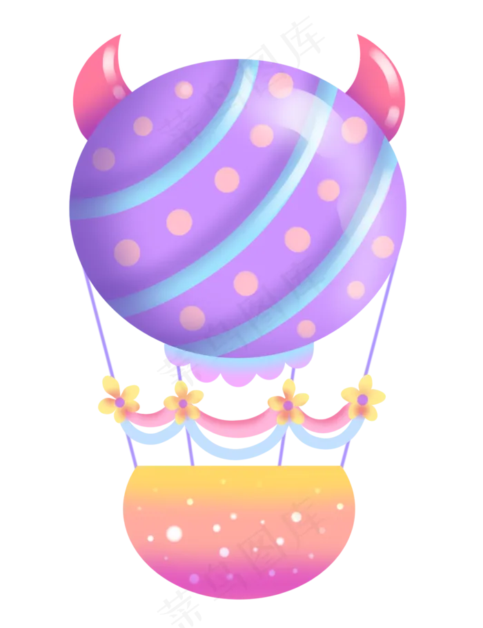 紫色牛角热气球,免抠元素(2310*3000px 300 dpi )psd模版下载