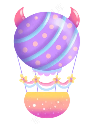 紫色牛角热气球,免抠元素