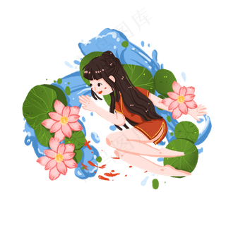 荷塘休息的旗袍女孩