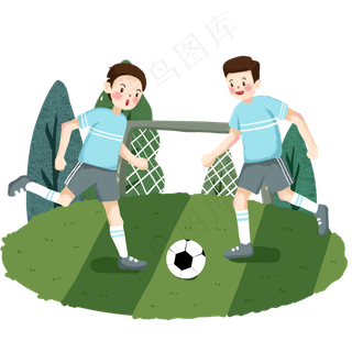 卡通手绘踢足球运动,免抠元素