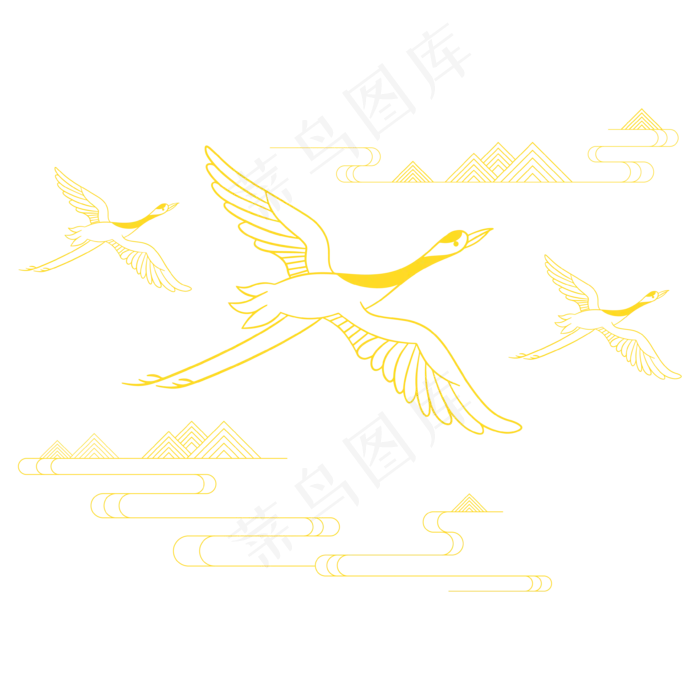 中国风烫金仙鹤祥云,免抠元素(3543*3543px 300 dpi )ai矢量模版下载