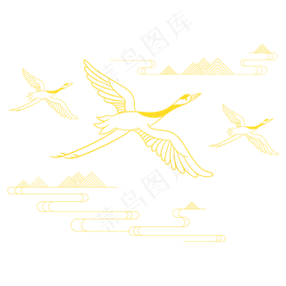 中国风烫金仙鹤祥云,免抠元素