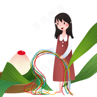 端午节拿着绳子的女孩 端午节拿着绳子的女孩