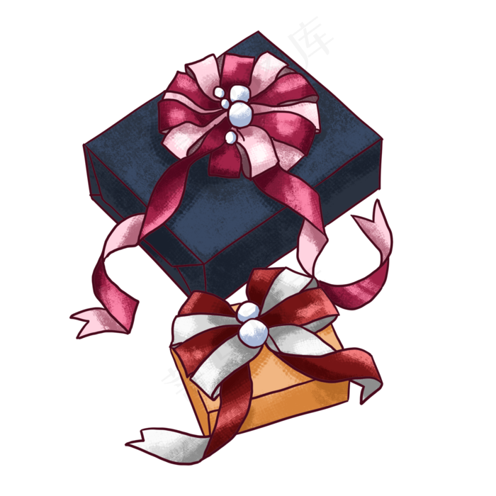 两个精美手绘礼盒PNG免抠素材