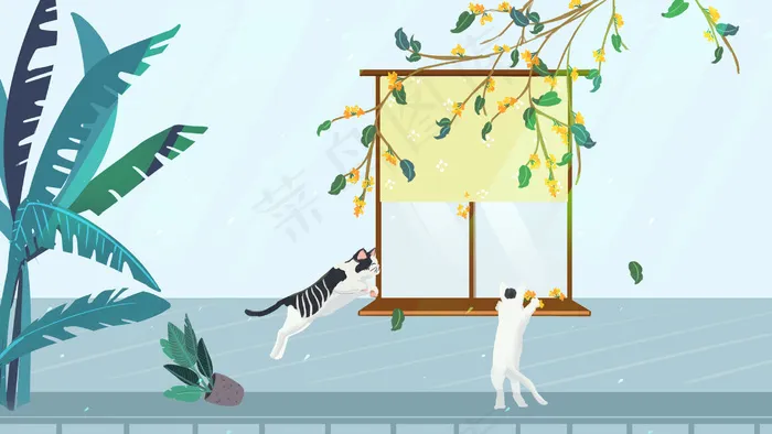 九月你好窗户猫咪(2880X1620(DPI:300))psd模版下载