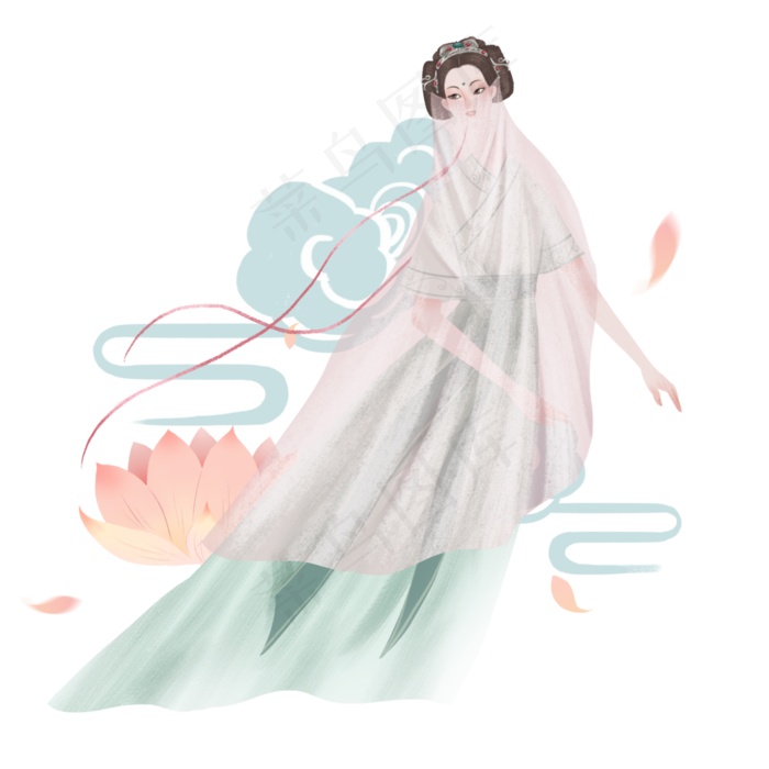 嫦娥飞天荷花仙子天女飞天神仙,免抠元素