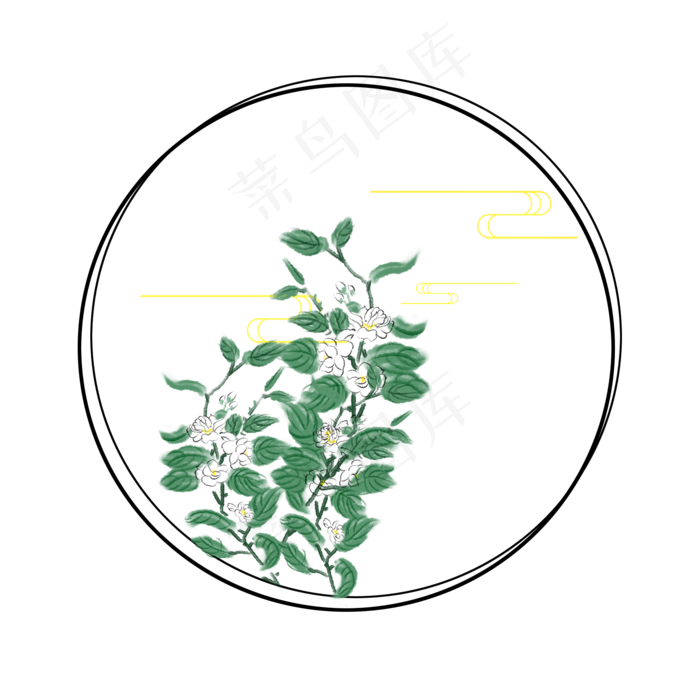 手绘古风薄荷边框(2000X2000(DPI:300))psd模版下载